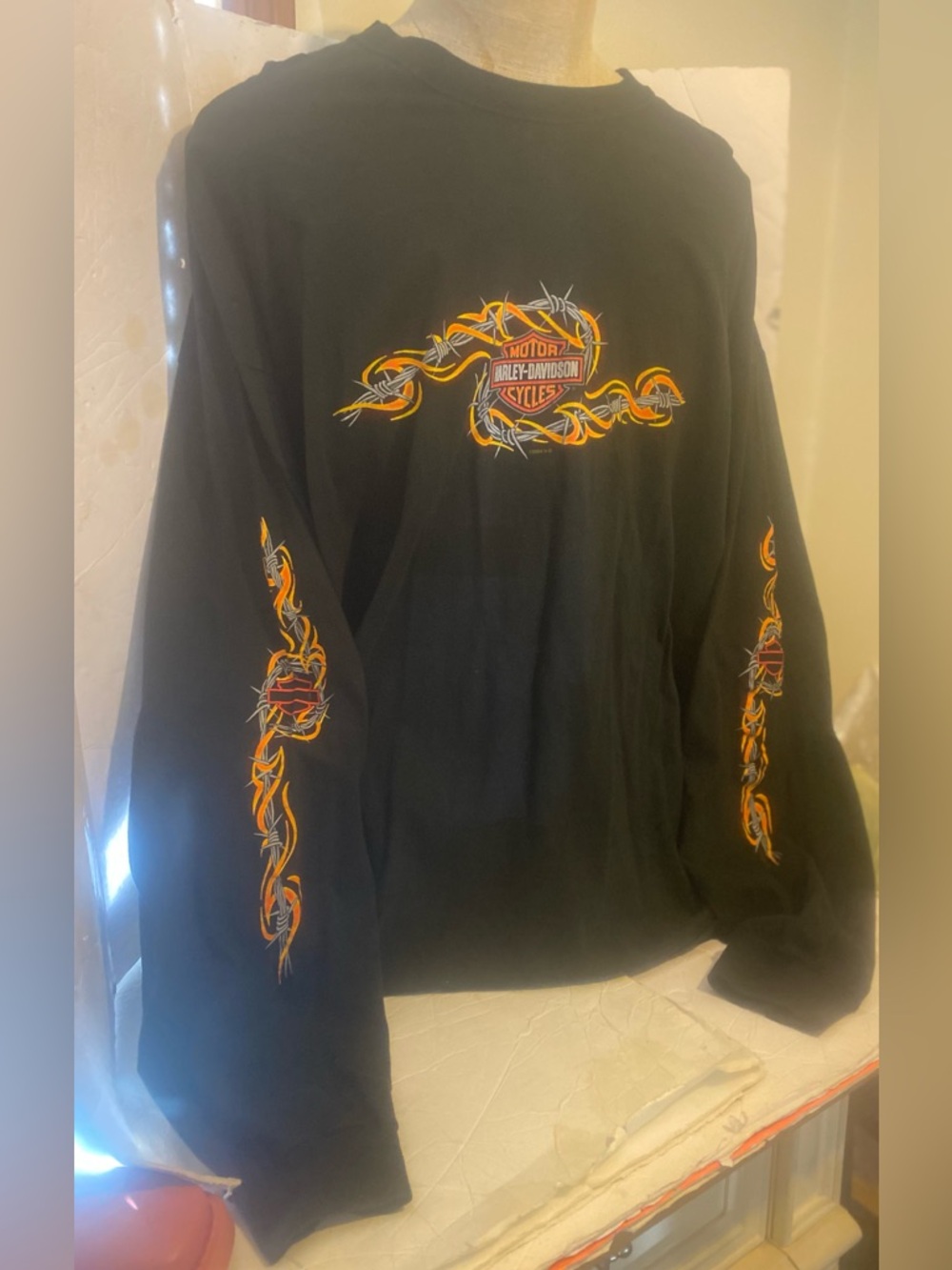 🔥2004 Harley Davidson Barb Wire And Flames Collectable Vintage 4X Long Sleeve